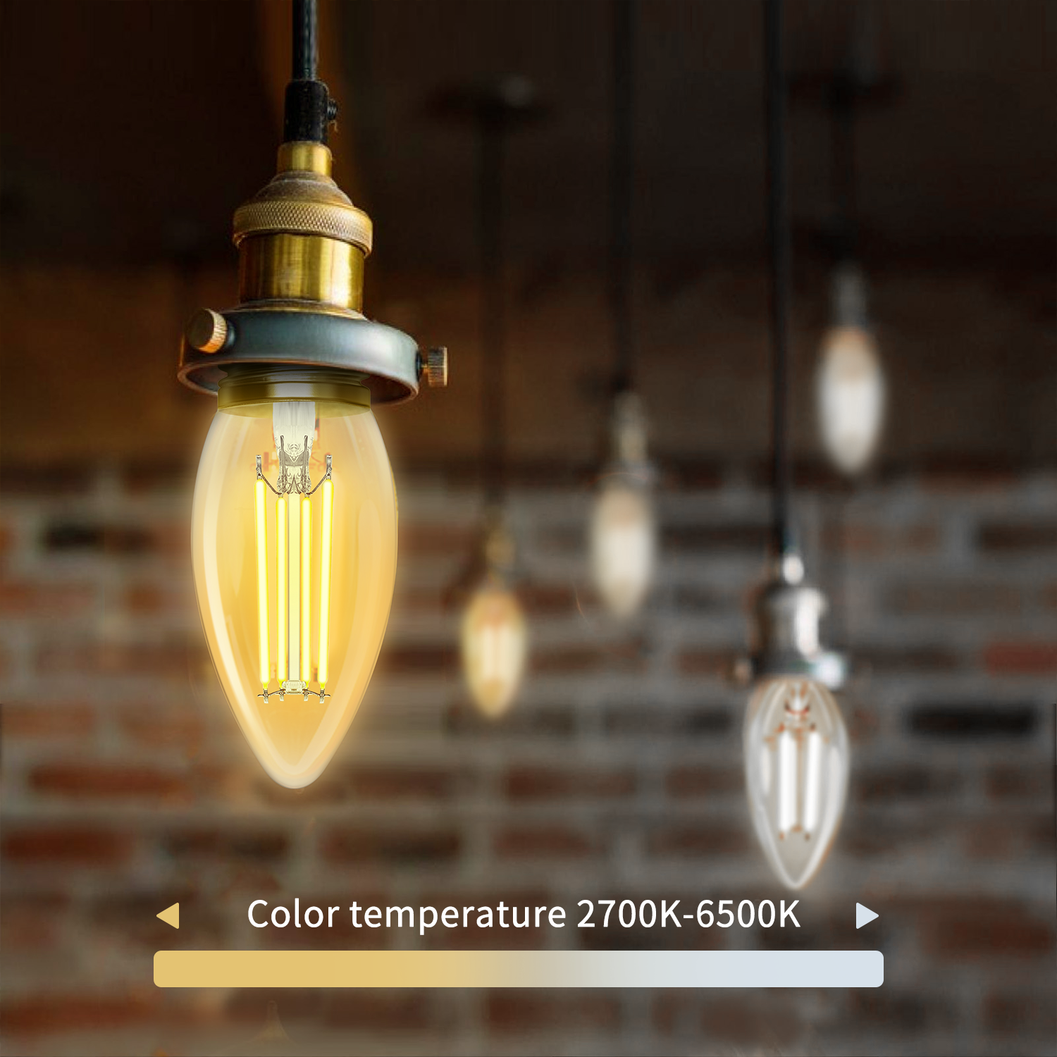 Kaarslamp E27 4.5W WiFi + Bluetooth CCT 2700K-6500K | Smartlamp C35 - warmwit - daglichtwit filament LED ~ 470 Lumen - amber glas - 230 Volt