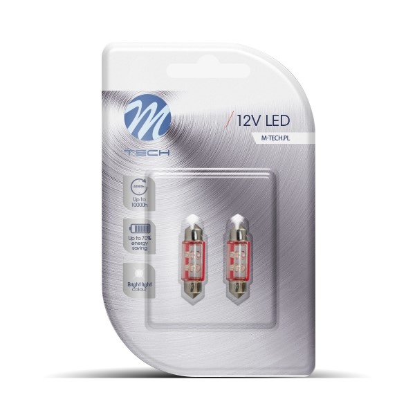 C5W autolamp 2 stuks rood | LED festoon 36mm | SV8.5 0.27W - 12V DC