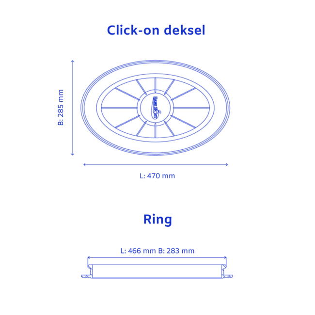 Kajak Sport Deksel Click-on, ovaal, 44/26 cm.