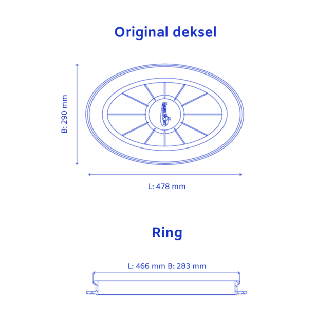 Kajak Sport Deksel Original, ovaal, 44/26 cm.