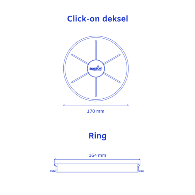 Kajak Sport Deksel Click-on, rond, 15 cm.