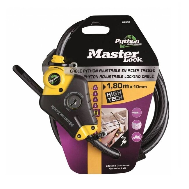 Master Lock Python Anti Diefstal kabel met slot, 1.8 mtr