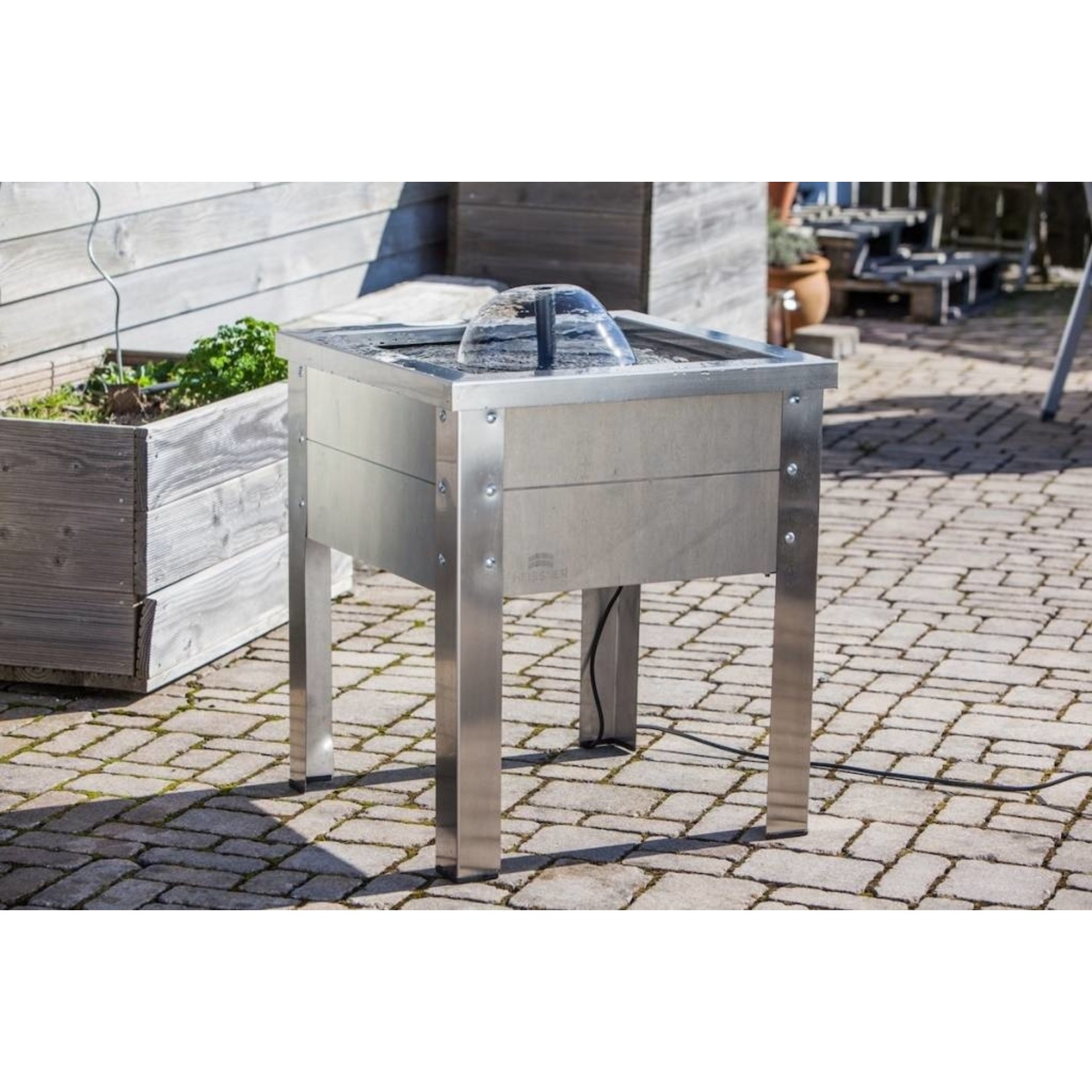 Heissner Terras fontein hout/RVS grijs