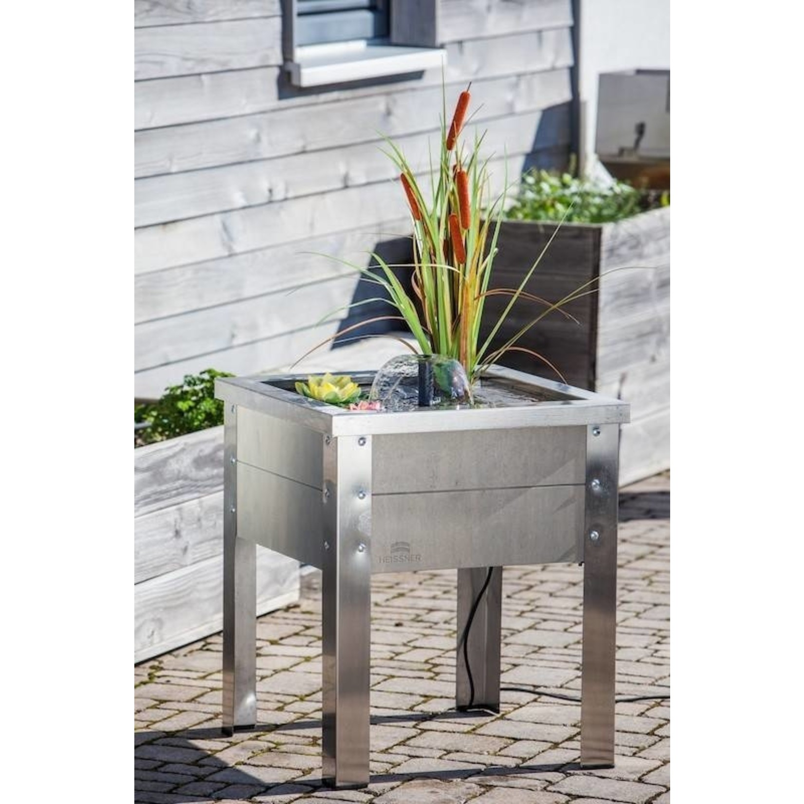 Heissner Terras fontein hout/RVS grijs