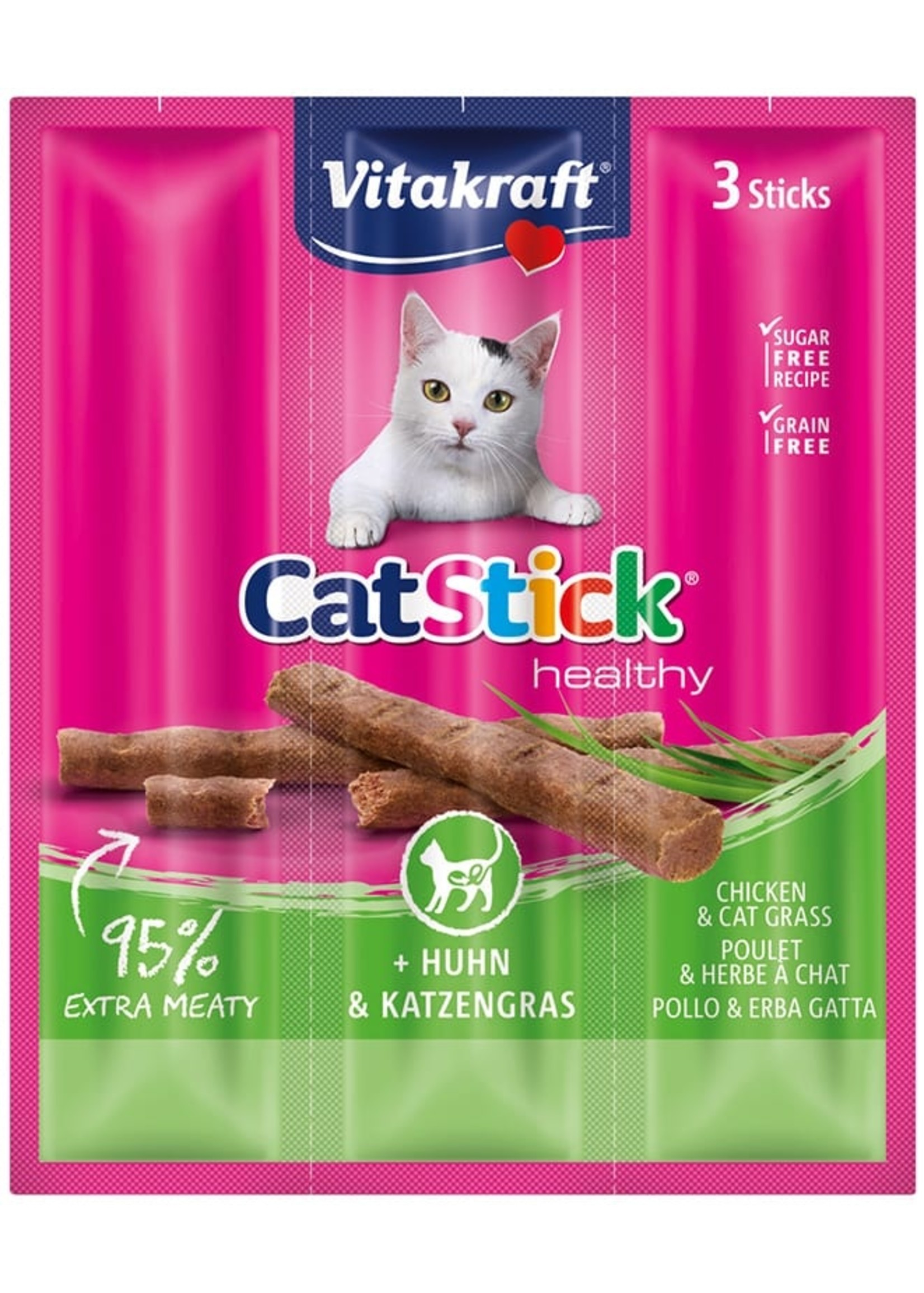 vitakraft Cat Stick kip+kattengras 3 st