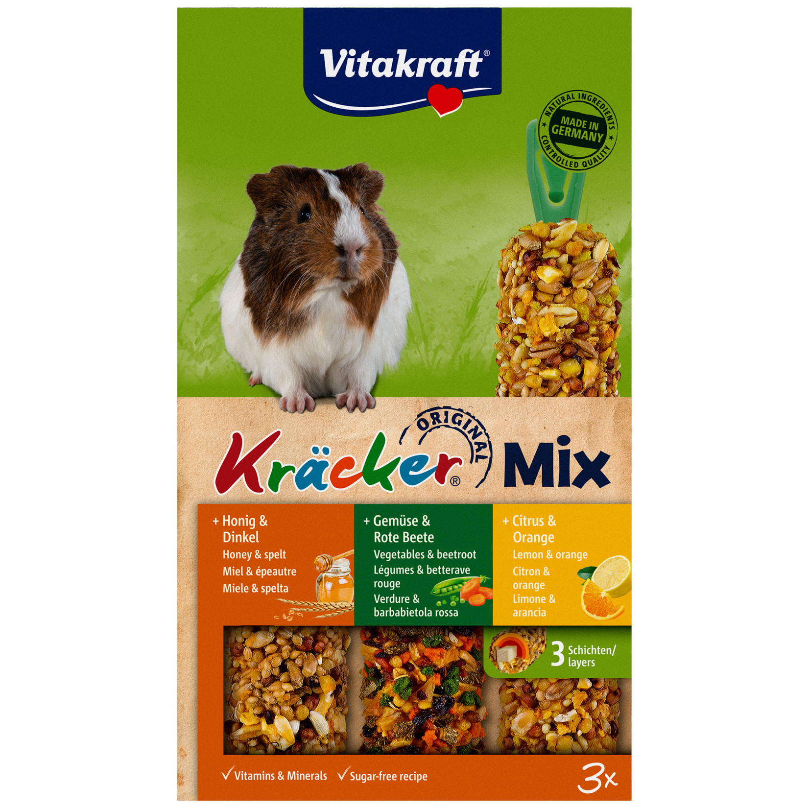 vitakraft Kräcker cavias Trio Mix citrus/sinaasappel-groenten/rode biete-honing/spelt