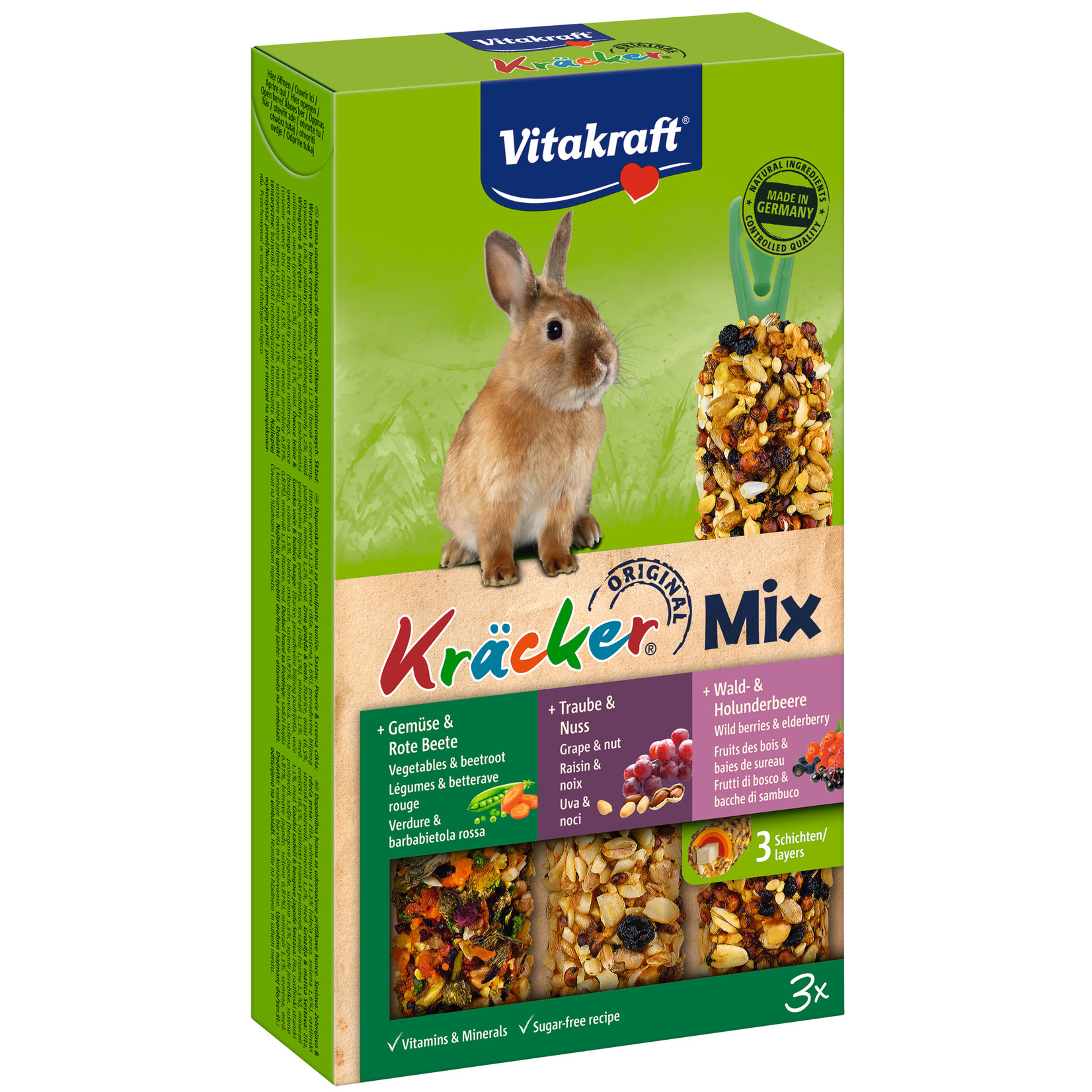 vitakraft Kräcker konijnenTrio Mix groenten/rode biet-druif/noot-bosbessen/vlierbessen