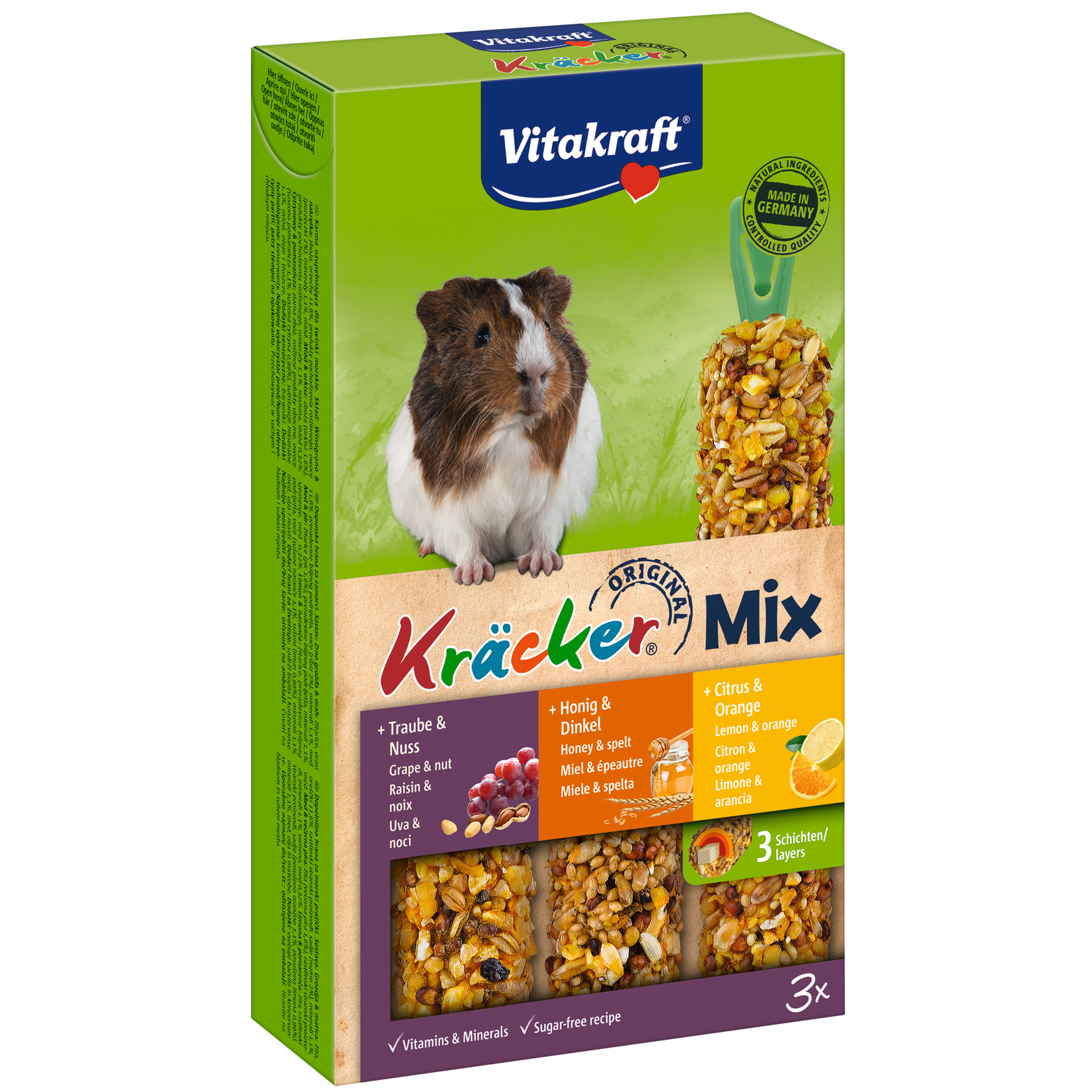 vitakraft Kräcker cavias Trio Mix druif/noot-honing/spelt-citrus/sinaasappel