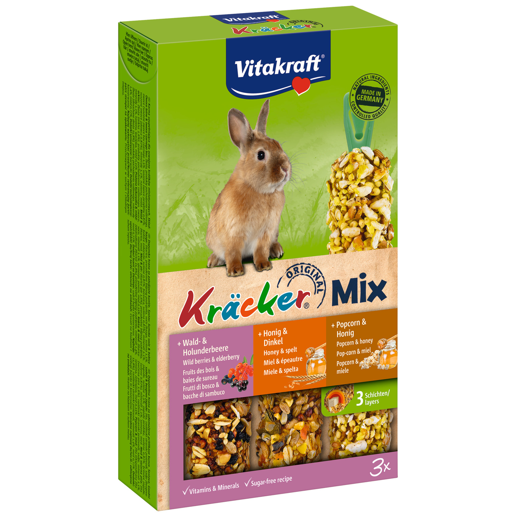vitakraft Kräcker konijnen Trio Mix groenten/rode biet-druif/noot-popcorn/honing