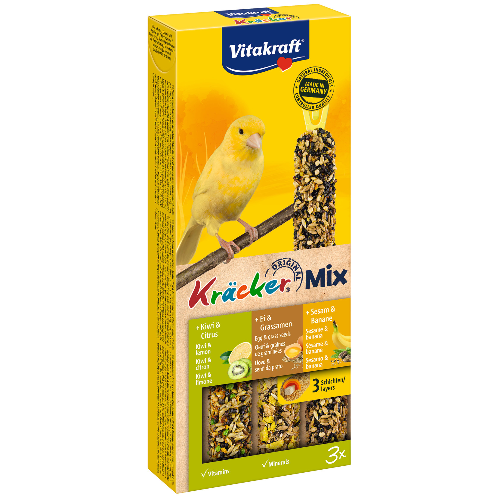vitakraft Kräcker kanaries Trio Mix ei/graszaad-banaan/sesam-kiwi/citrus