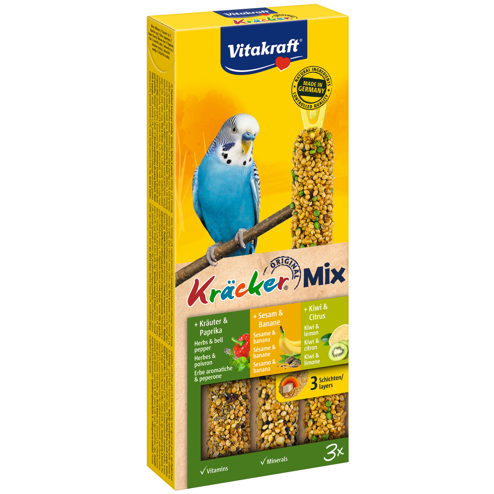 vitakraft Kräcker parkieten Trio Mix kruiden/paprika-banaan/sesam-kiwi/citrus