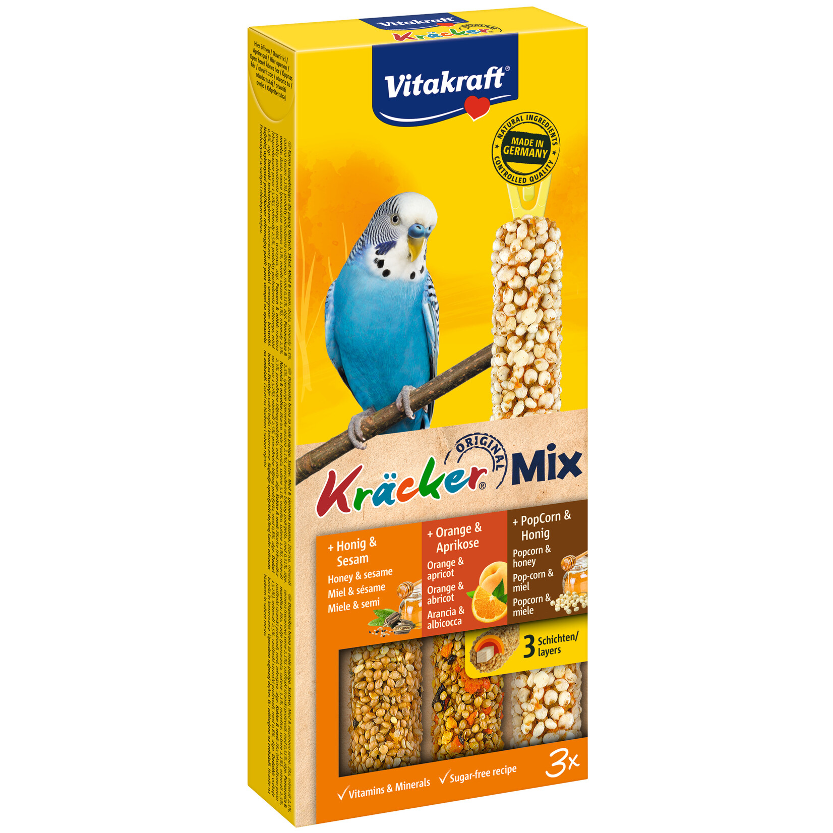 vitakraft Kräcker parkieten Trio Mix honing/sinaasappel/popcorn