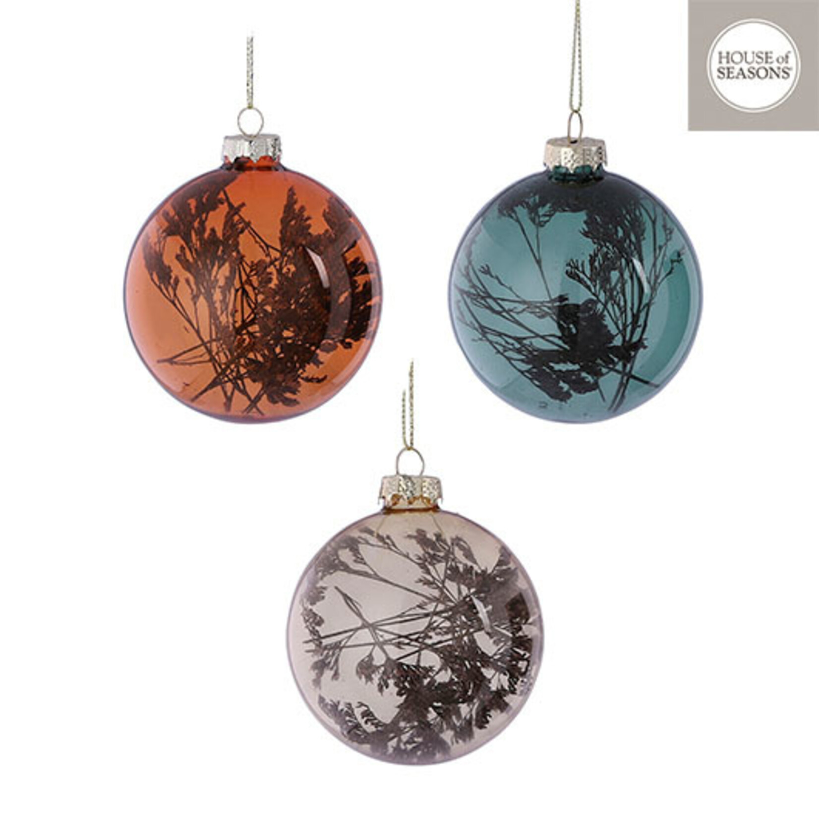 edelman Kerstbal droogbloem glas beige groen bruin 3 assorti display - d8cm