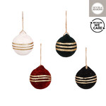 edelman Ornament bal recycled paper zwart groen d.rood wit 4 assorti - d8cm