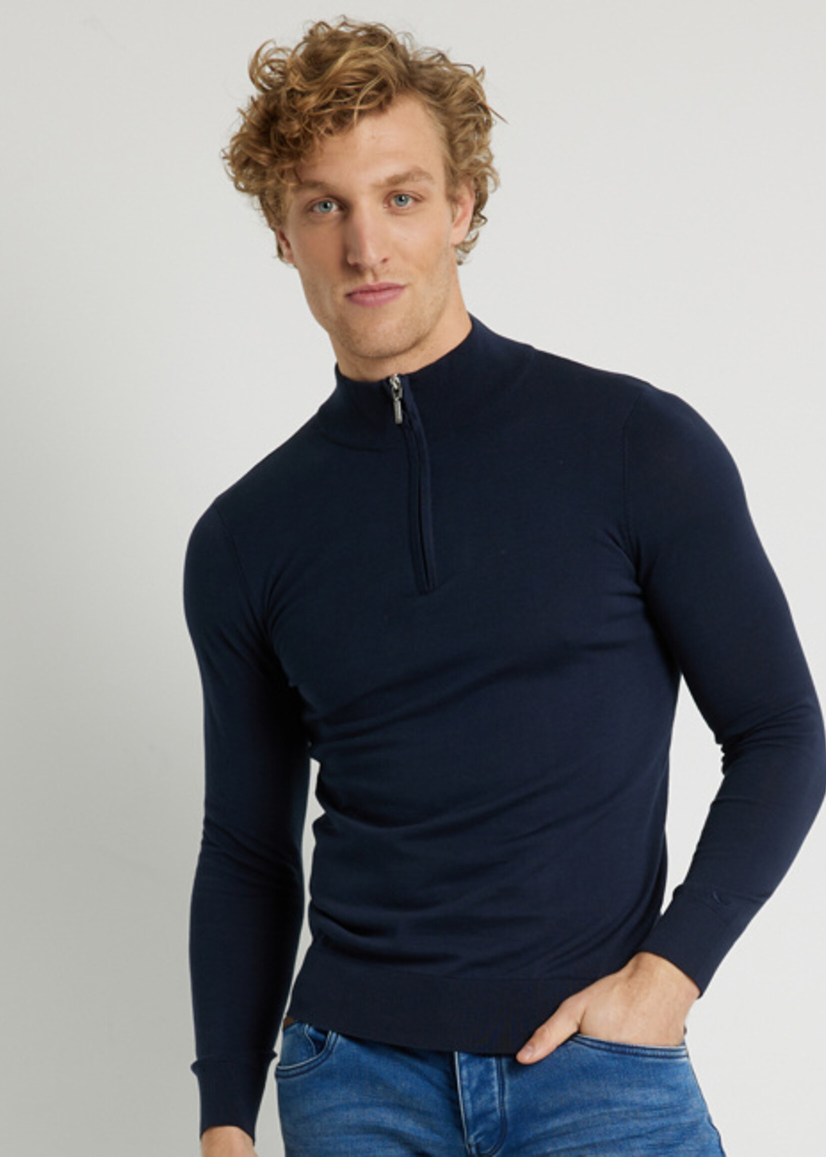 Comodo Shirts Navy blue half-way zip sweater