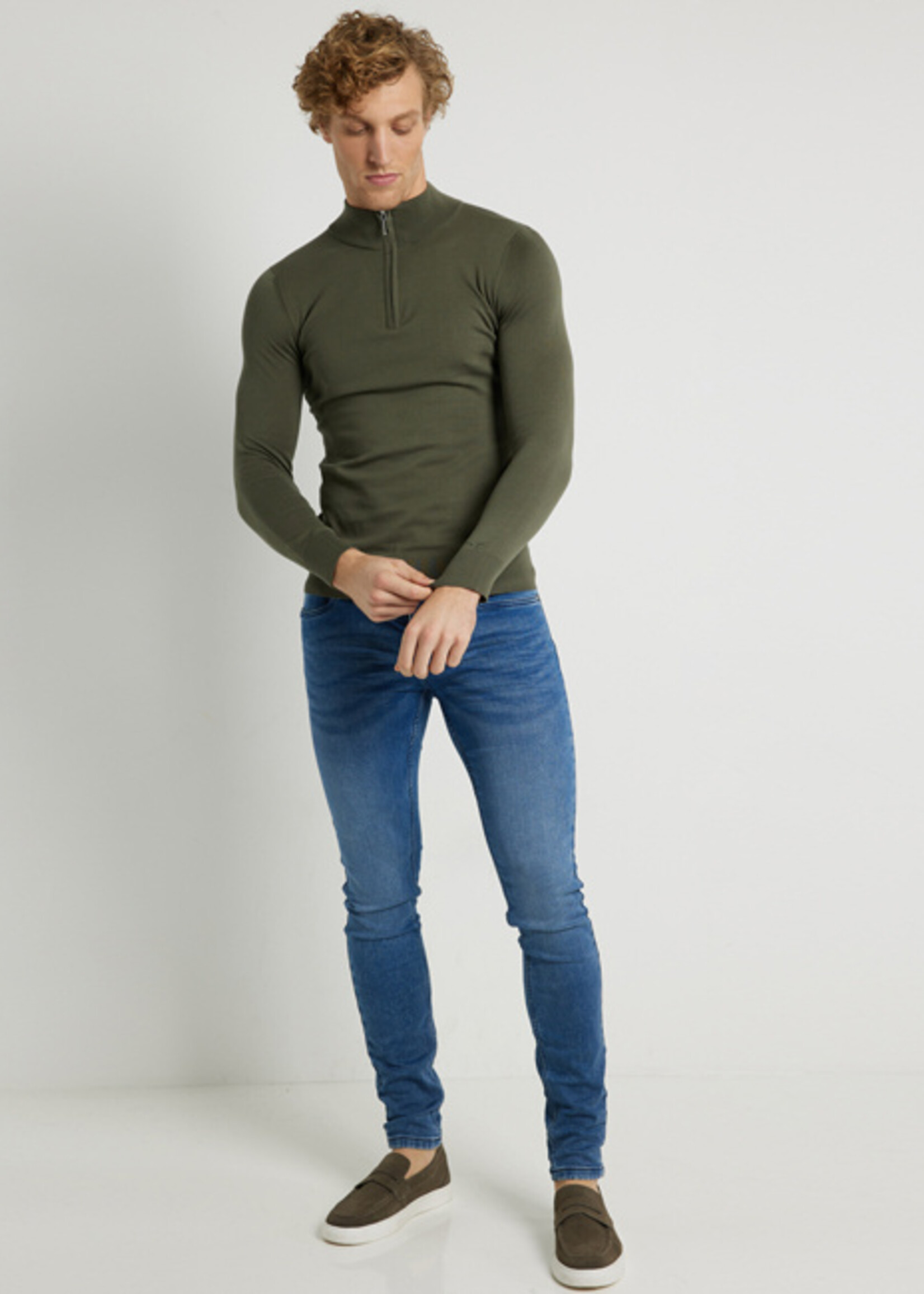 Comodo Shirts Thyme green half-way zip sweater