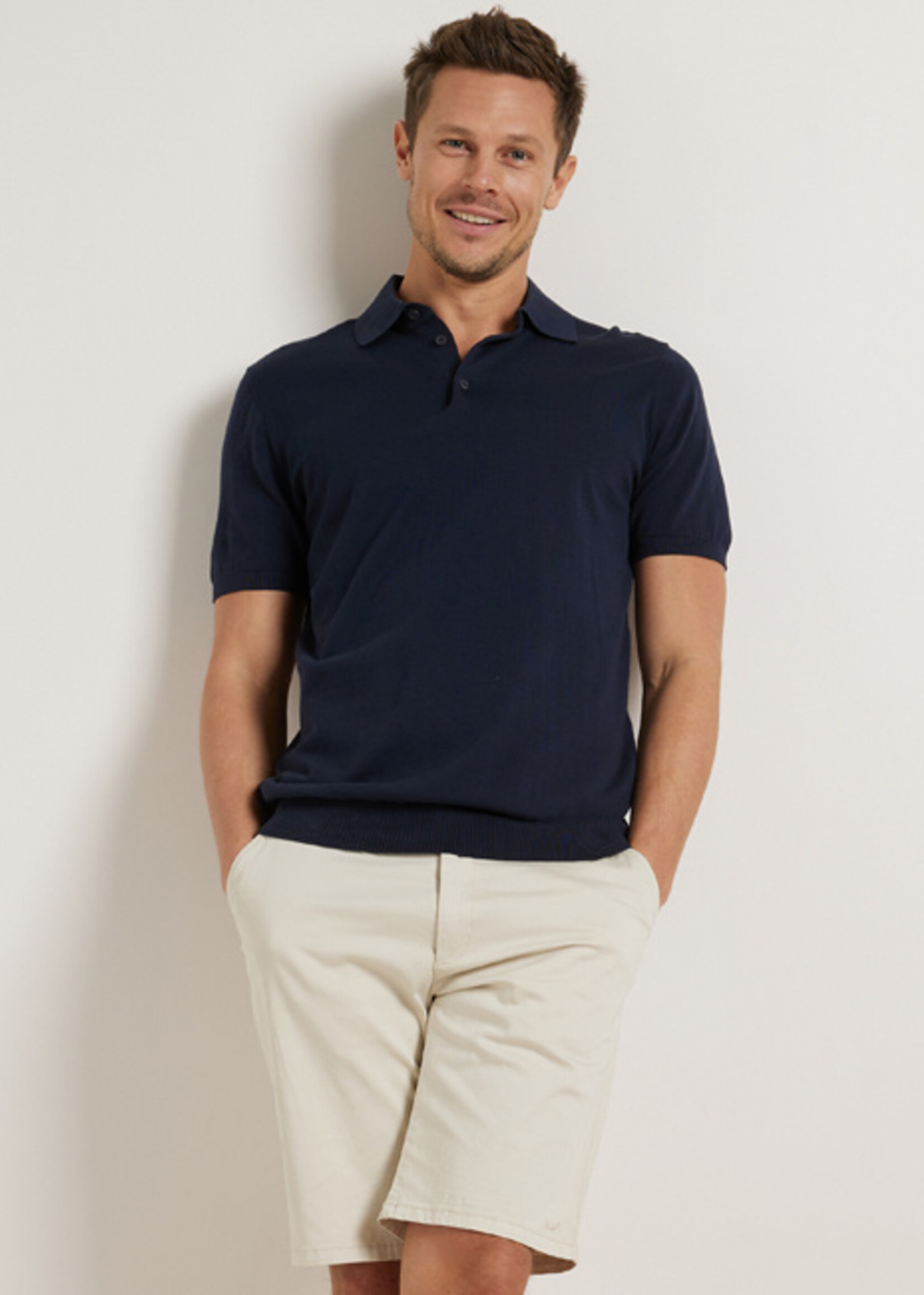 Comodo Shirts Navy Blue fijngebreide polo