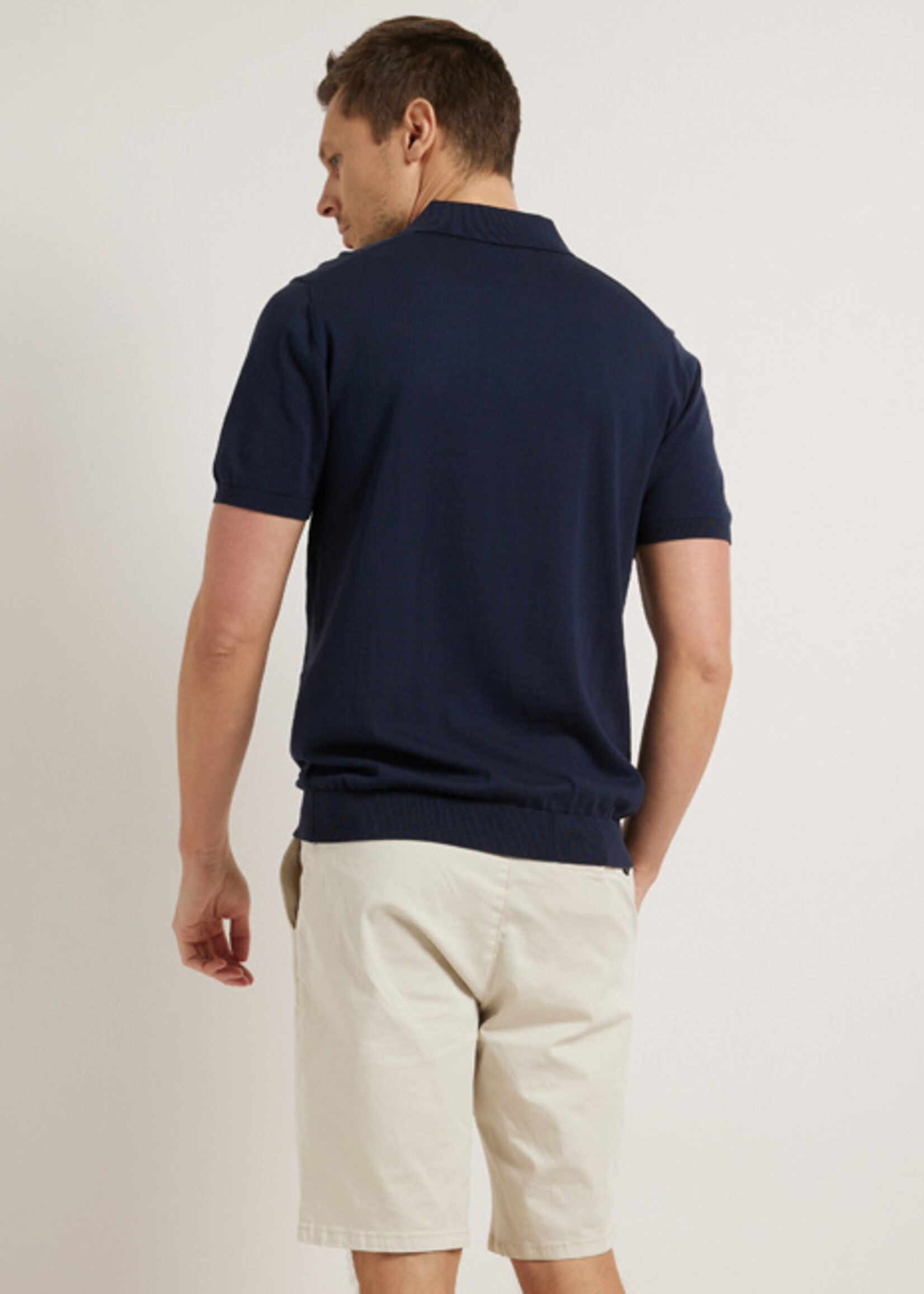 Comodo Shirts Navy Blue fijngebreide polo