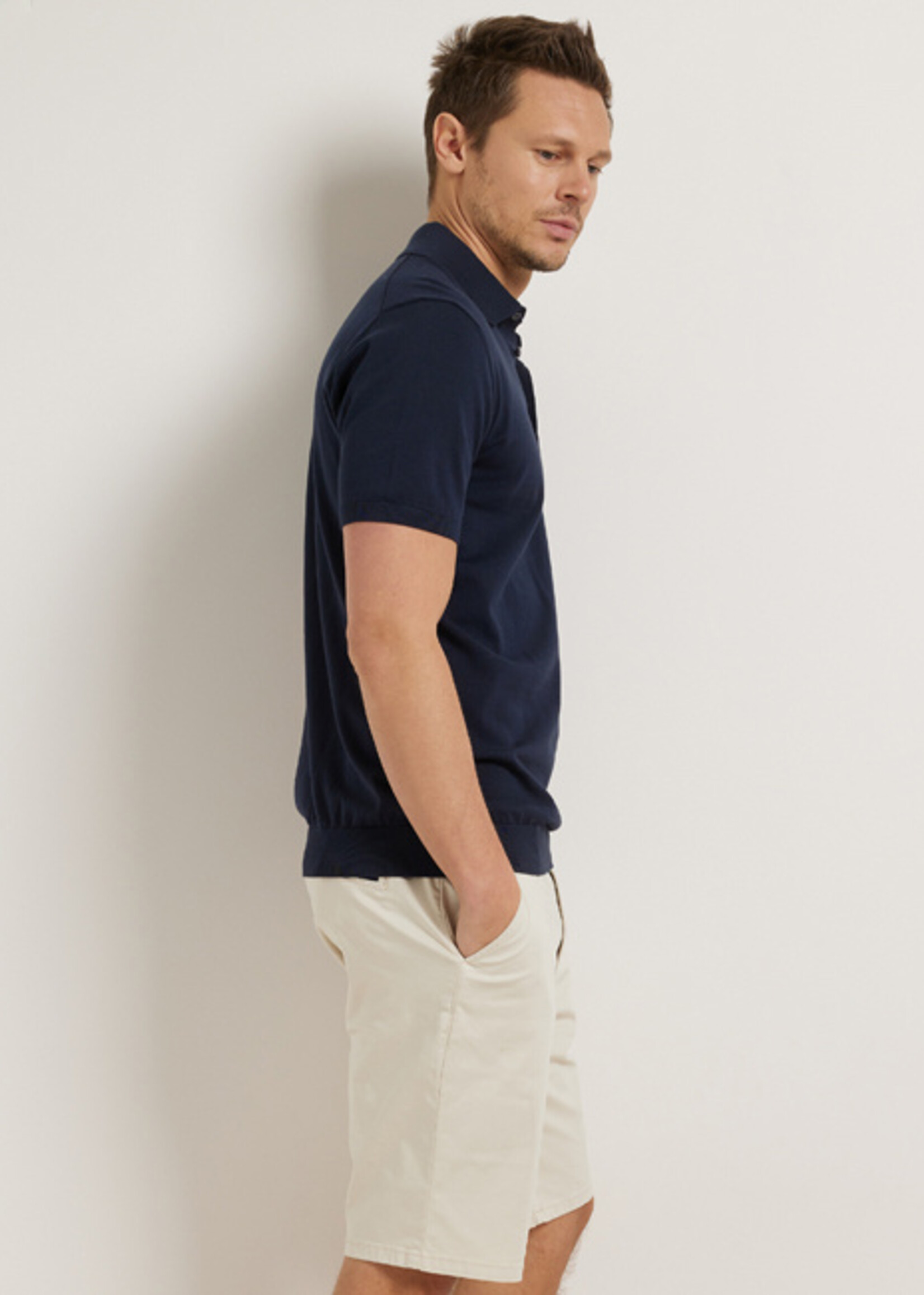 Comodo Shirts Navy Blue fijngebreide polo