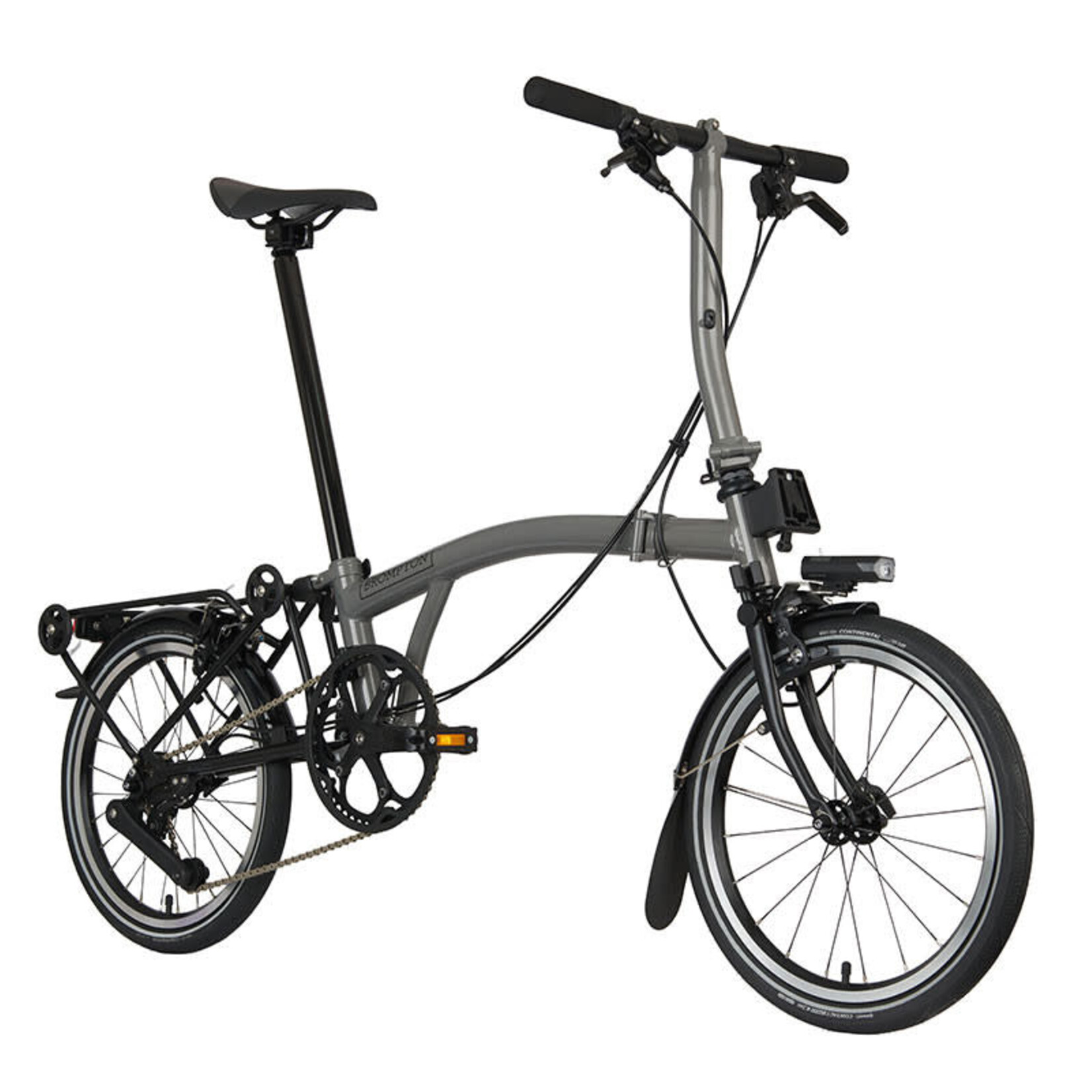 Brompton P Line Urban Low Folding Bike with Roller Rack - Storm Grey Metallic
