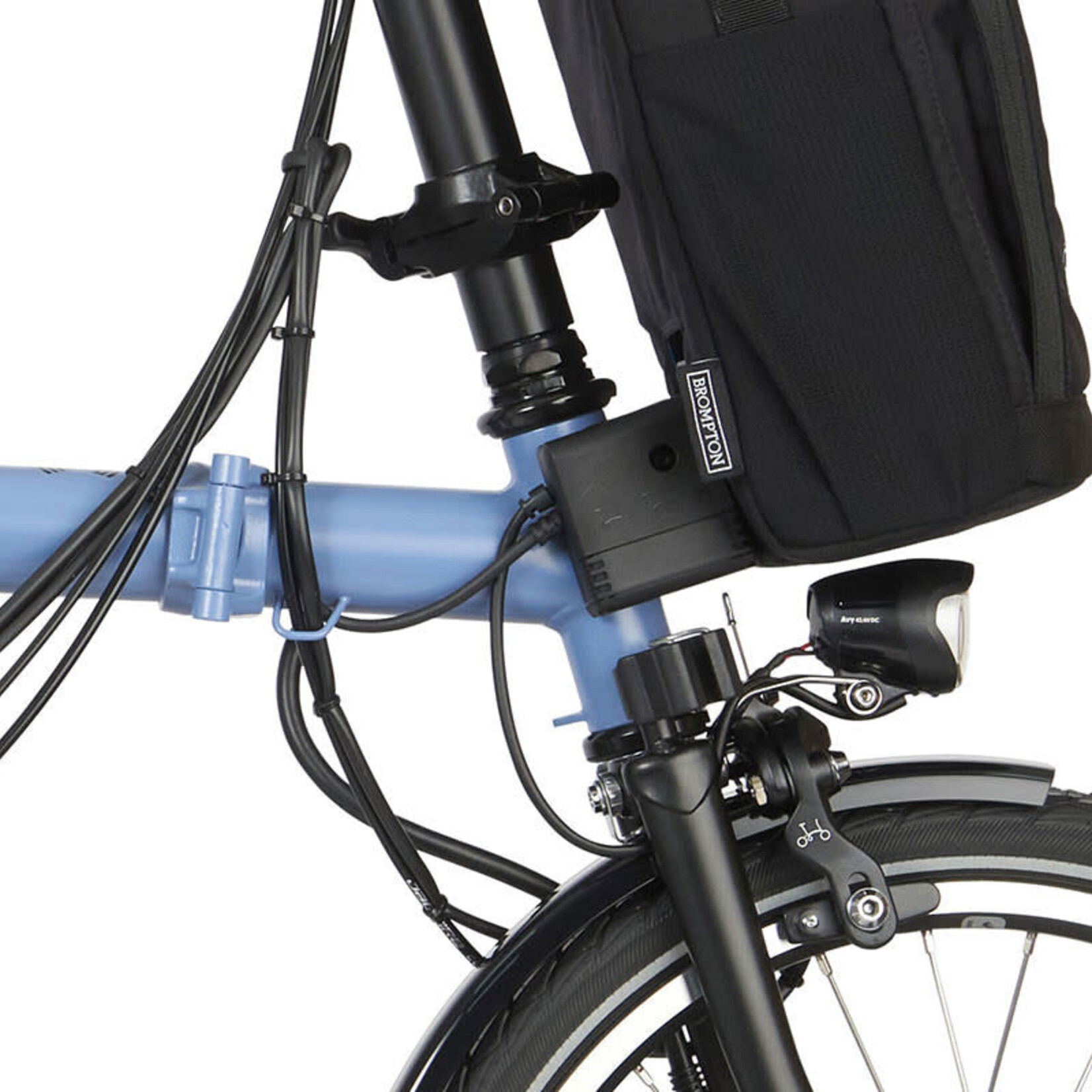 Brompton Electric C Line Explore Mid Folding Bike - Cloud Blue / Black