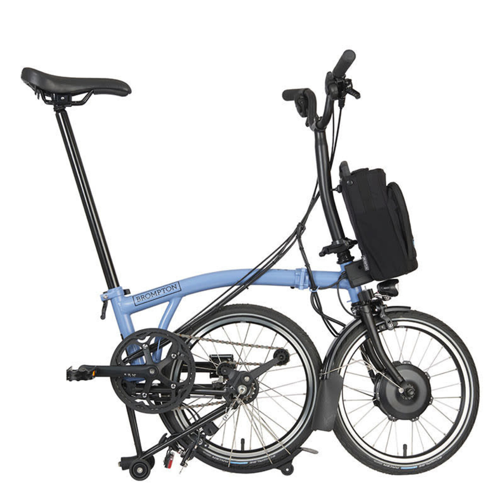 Brompton Electric C Line Explore Mid Folding Bike - Cloud Blue / Black