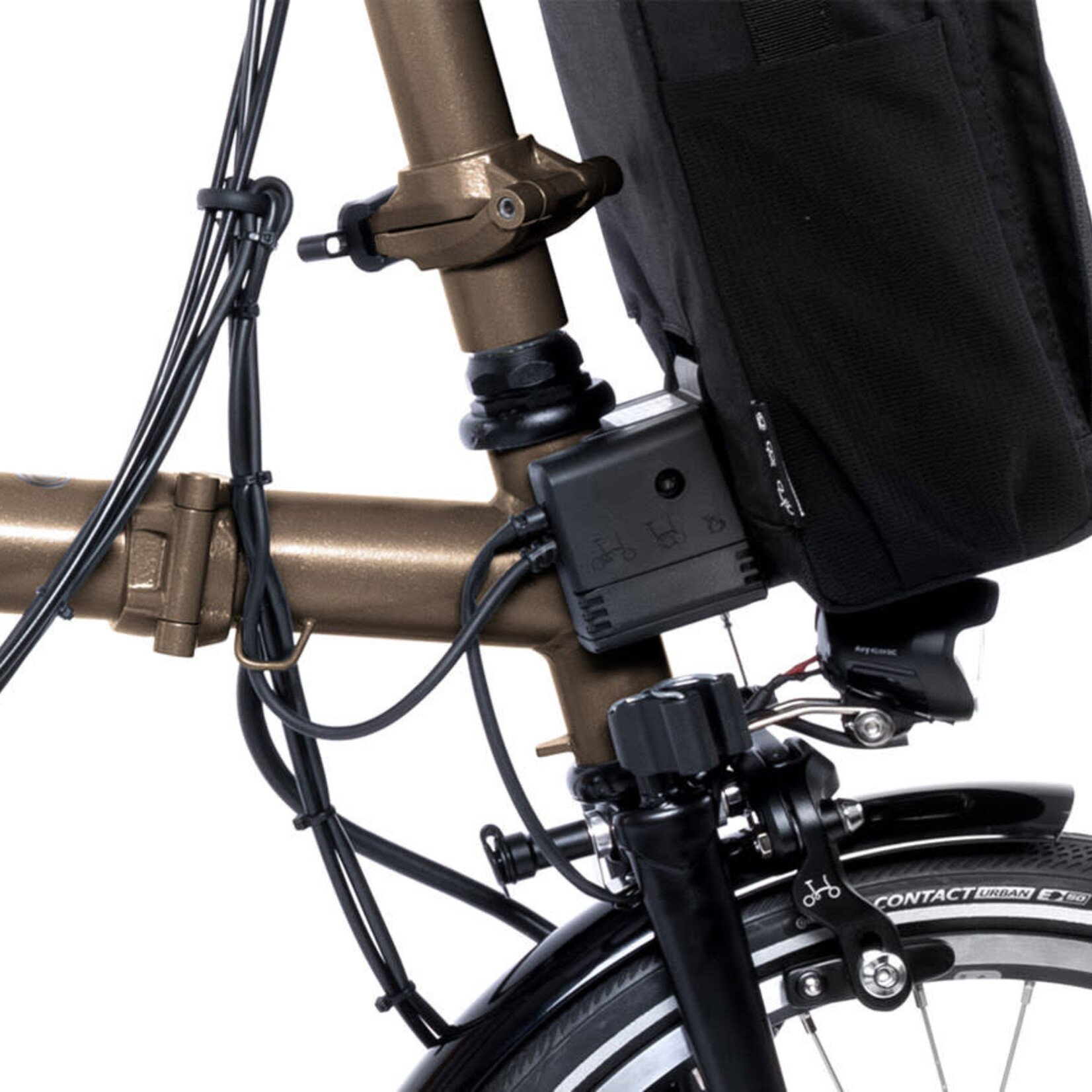 Brompton Electric P Line Urban High Folding Bike with Roller Rack - Bronze Sky