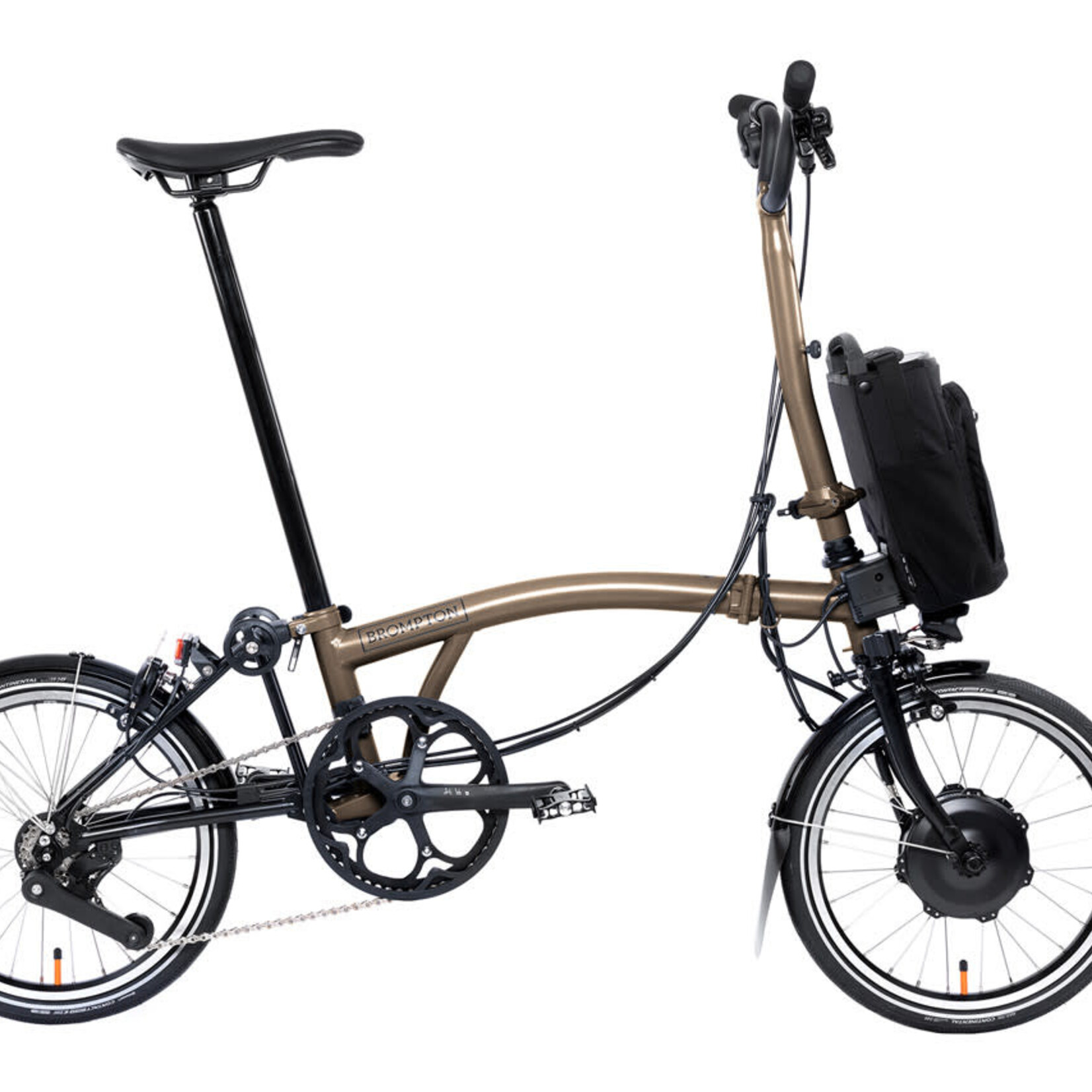 Brompton Electric P Line Urban High Folding Bike with Roller Rack - Bronze Sky