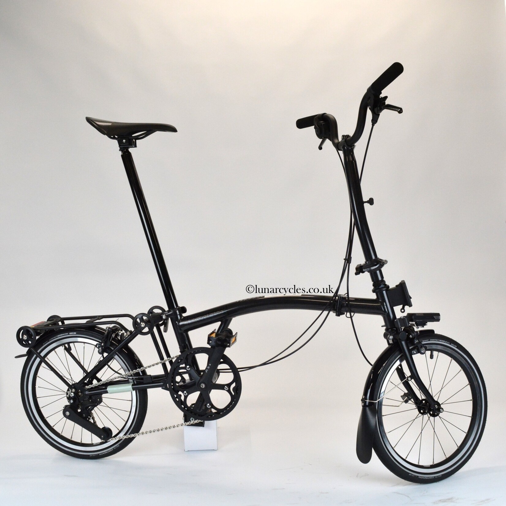Brompton P Line Urban High Folding Bike with Roller Rack - Midnight Black Metallic