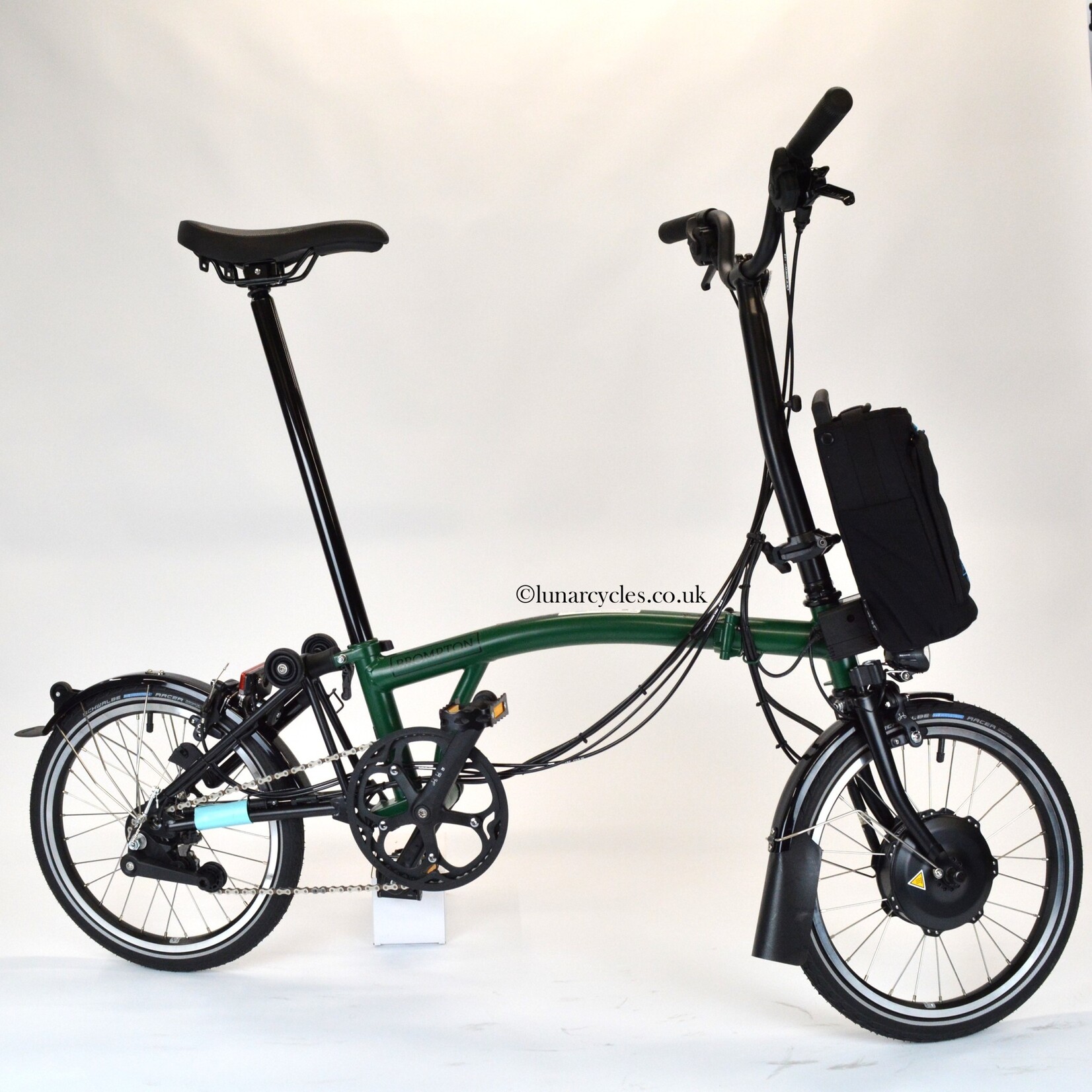 Brompton Electric C Line Explore High Folding Bike - Racing Green / Black
