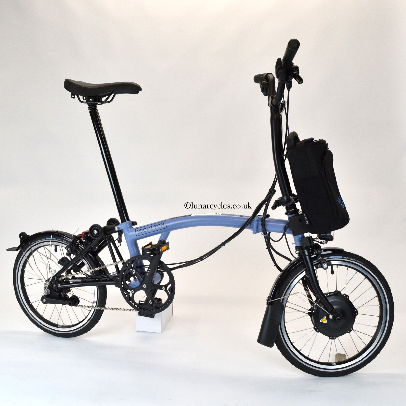 Brompton Electric C Line Explore Mid Folding Bike - Cloud Blue / Black