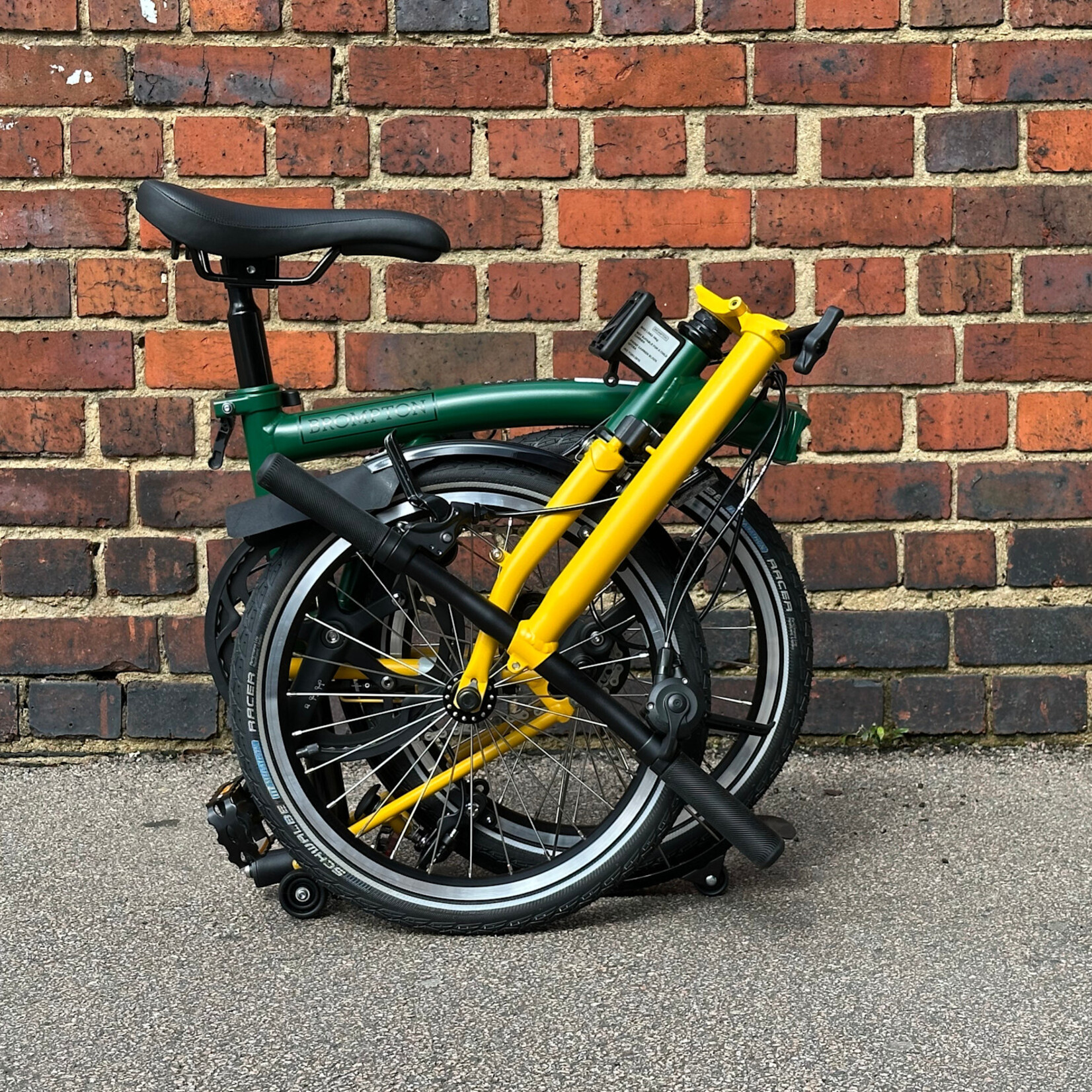 Brompton C Line 2 Speed Low Folding Bike - Racing Green main frame with Bumblebee Yellow extremeties