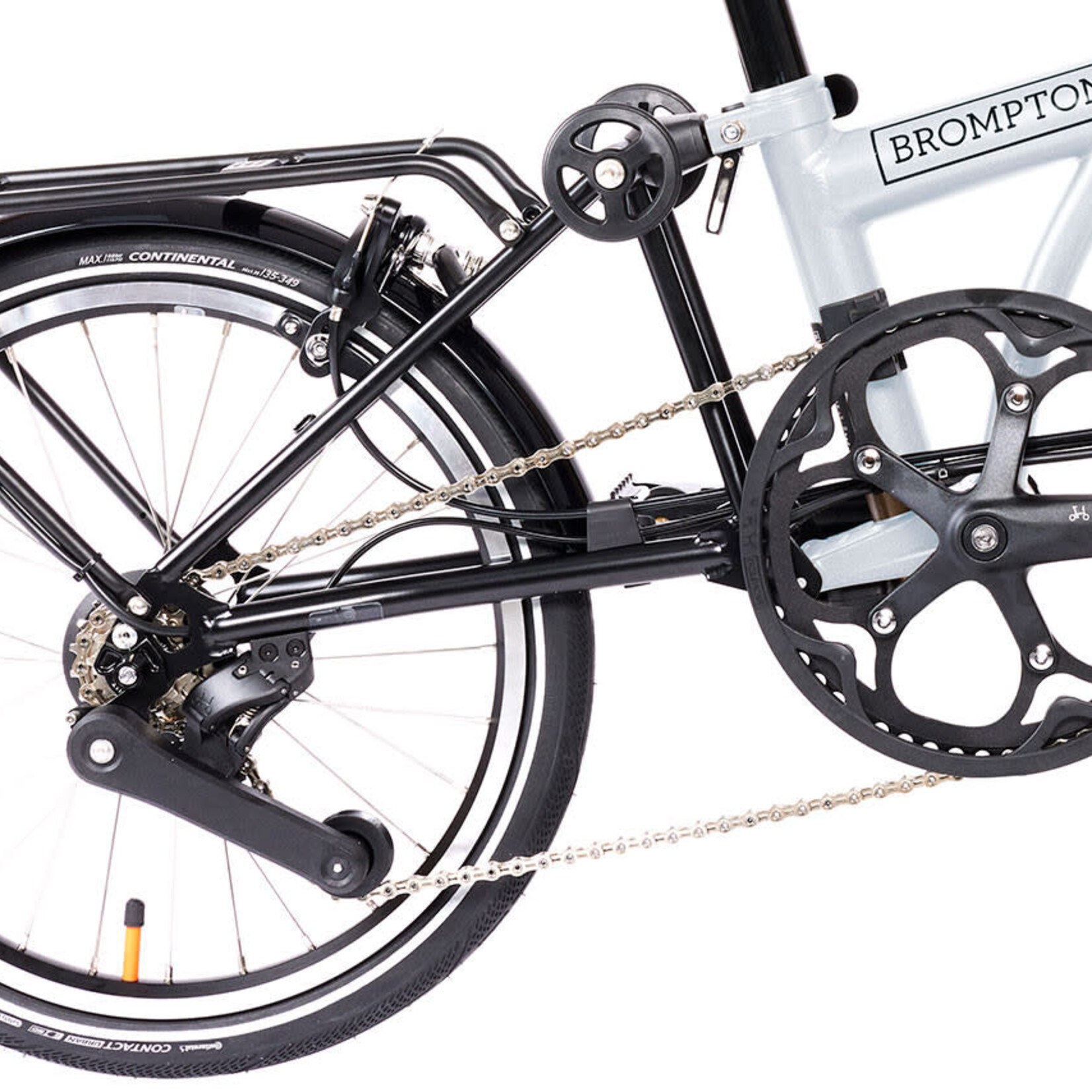 Brompton Electric P Line 4 Speed High Folding Bike with Roller Rack - Lunar Ice