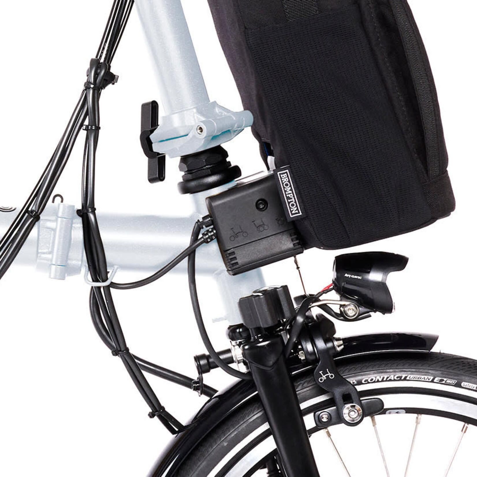 Brompton Electric P Line 4 Speed High Folding Bike with Roller Rack - Lunar Ice