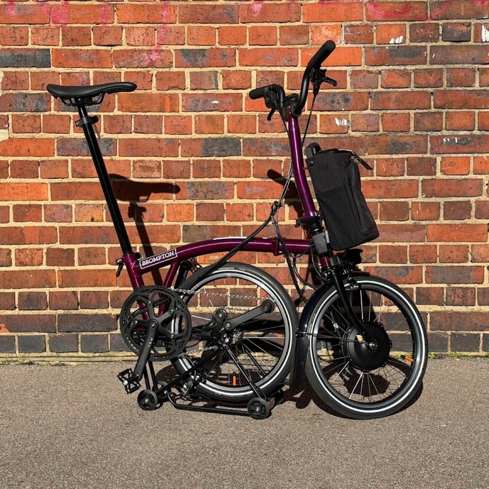 Brompton EX-DEMO Electric P Line 4 Speed Mid Folding Bike with Roller Rack - Amethyst Lacquer