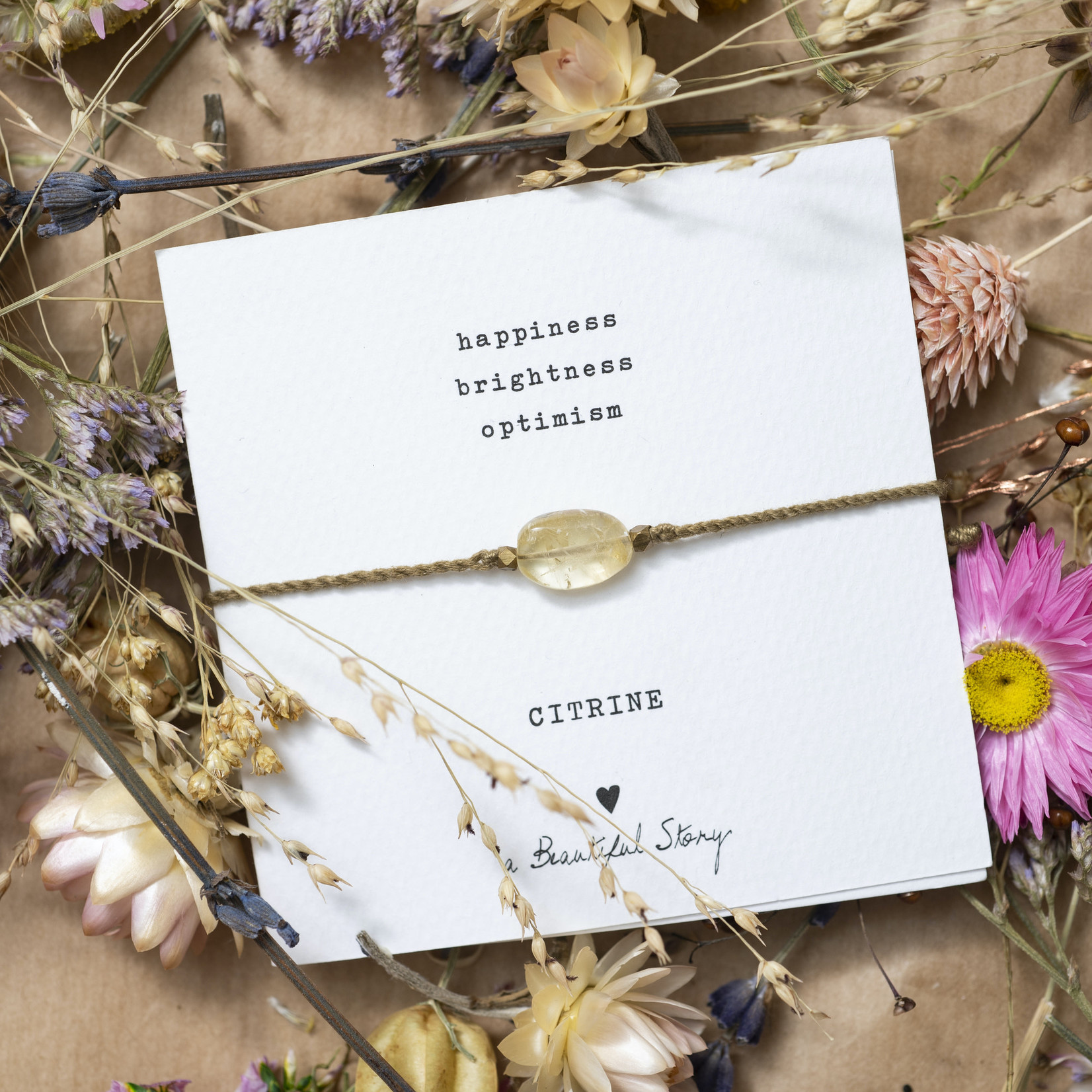 A Beautiful Story Gemstone Card Citrine Gold Bracelet/ Edelsteen Kaart Citrien Goud Armband