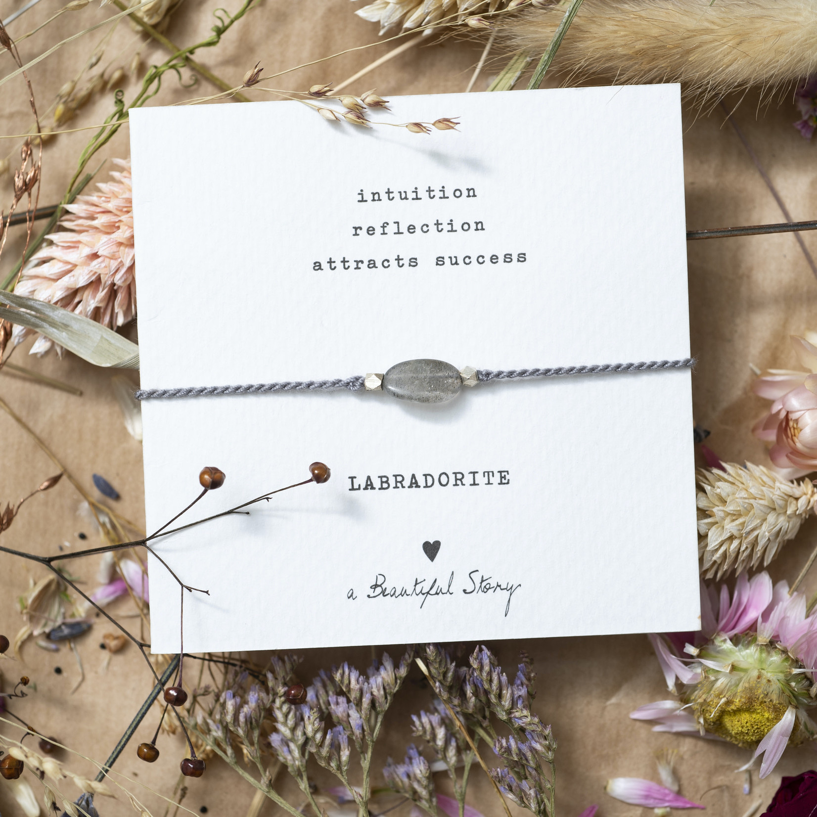 A Beautiful Story Gemstone Card Labradorite Silver Bracelet/ Edelsteen Kaart Labradoriet Zilver Armband