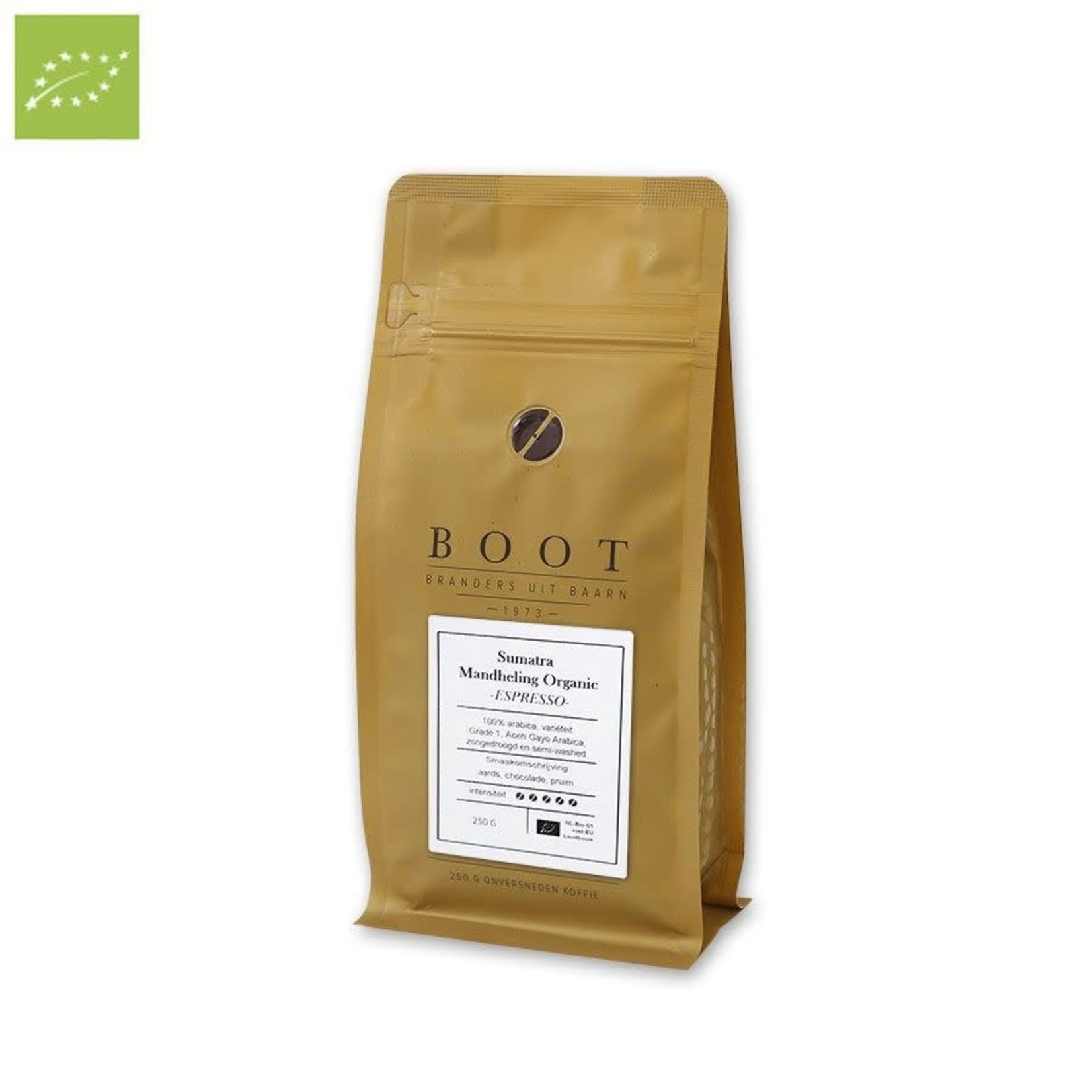 Boot Koffie Sumatra Mandheling Organic Espresso, 250 gram