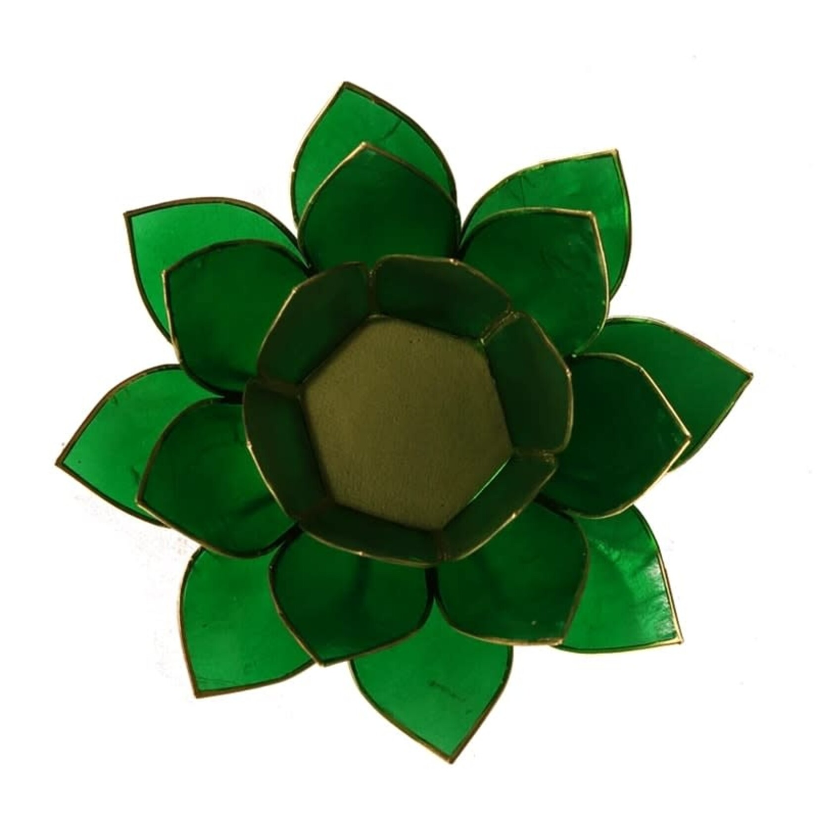 Lotus sfeerlicht groen 4e chakra goudrand -- 13.5 cm