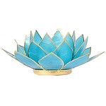 Lotus sfeerlicht blauw 5e chakra goudrand -- 13.5 cm