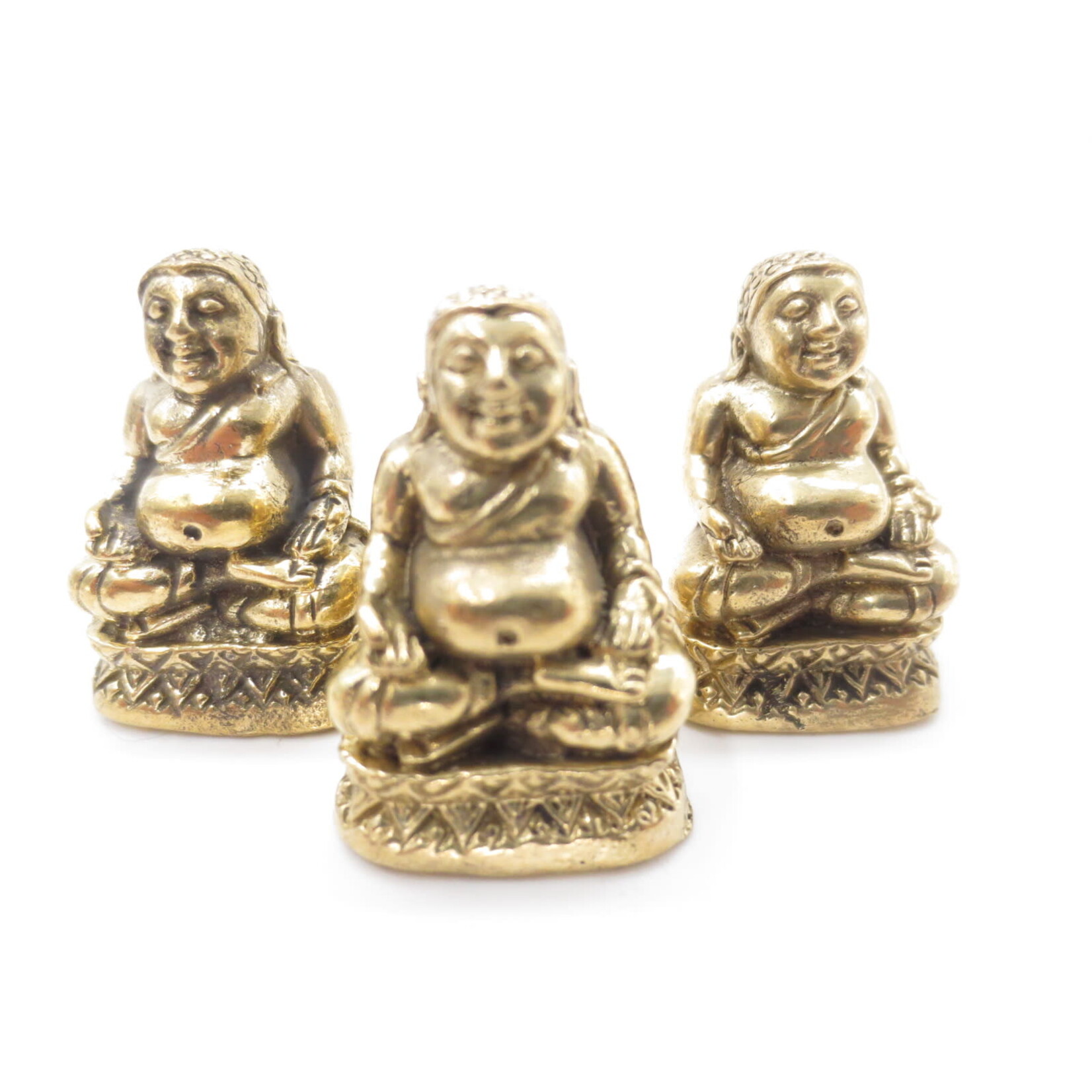 Bronzen dikbuik Boeddha miniatuur 3 cm assorti