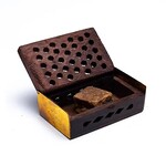 Wierookhars Nag Champa/Amber in houten doosje -- 6x4 cm