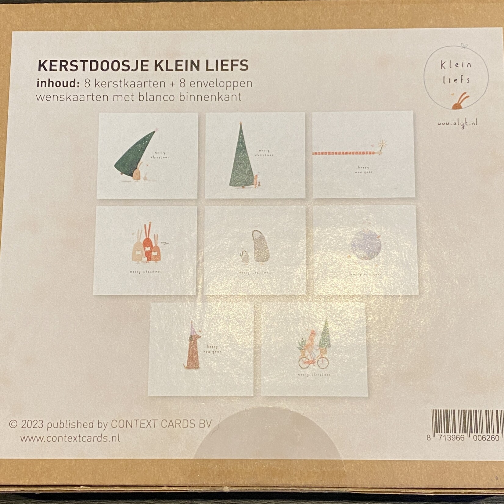Kerstdoosje Klein Liefs  (8 kerstkaarten + enveloppen)