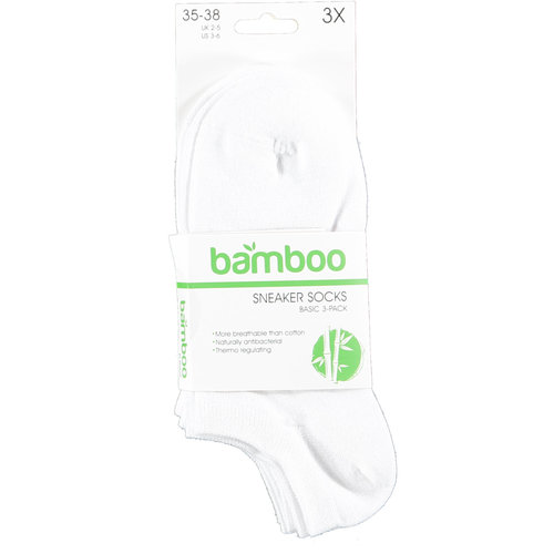 Bamboo Bamboe sneakersok 3 pack wit 43-46