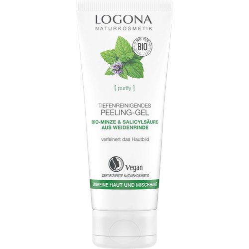 Logona Purify deep cleansing exfoliation gel organic mint  & salicylic acid from willow bark 100ml