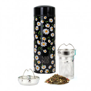 Yoko Waterfles isothermisch Black Daisy met theefilter 350 ml Yoko Waterfles isothermisch Black Daisy met theefilter 350 ml