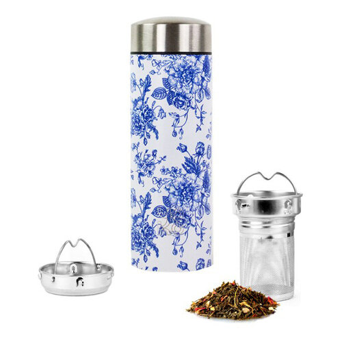 Yoko Waterfles isothermisch Toile de Jouy met theefilter 350 ml Yoko Waterfles isothermisch Toile de Jouy met theefilter 350 ml