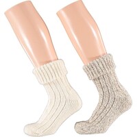 Apollo Unisex Beige/Wit Homesok Wol 2 paar