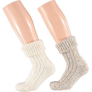Apollo Apollo Unisex Beige/Wit Homesok Wol 2 paar