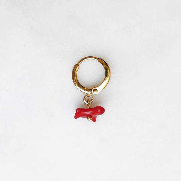 By Nouck Earring Red Coral Piece